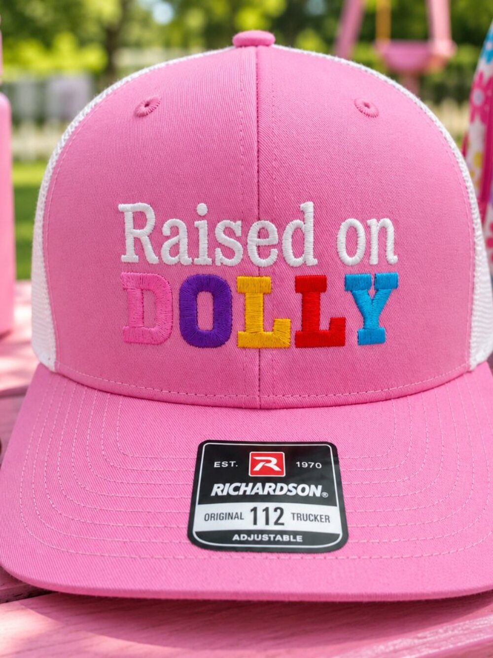 Retro Raised On Dolly Hat Pink Embroidered Richardson 112 Country Snapback Cap